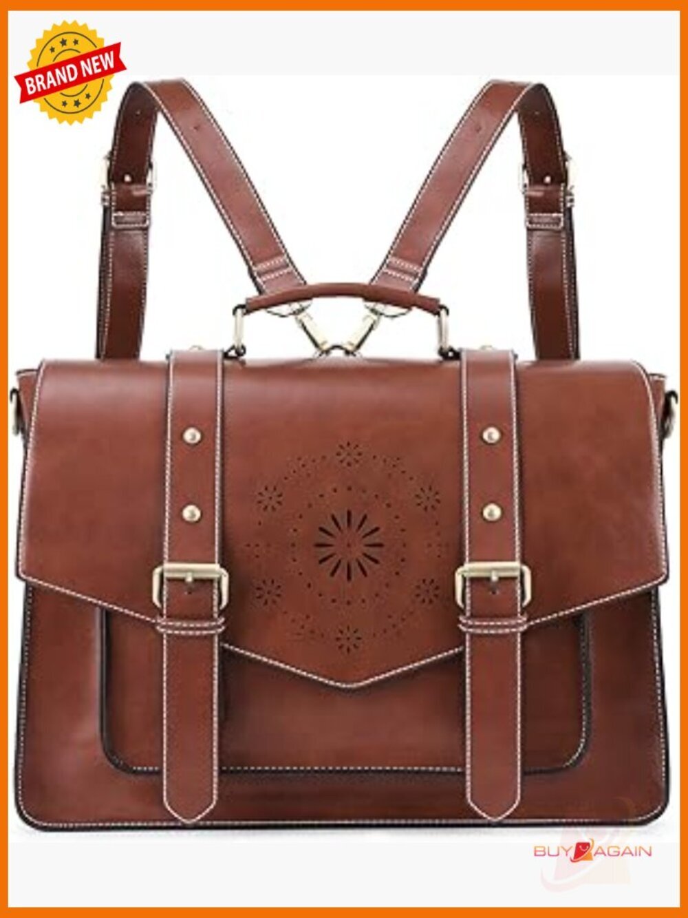 Vegan Leather Laptop Backpack Messenger Bag 15.6"